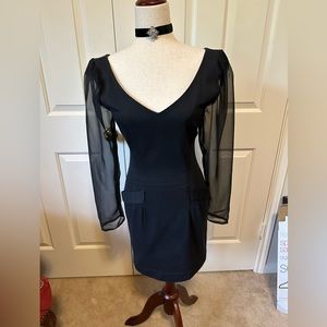 Sheer long sleeve V neck Bodycon Mini dress | Size: Small | color: black